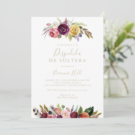 Gouden veer Boho bloemenspaans Vrijgezellenfeest Kaart (Staand voorkant)