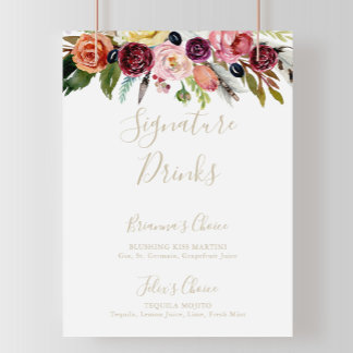 Gouden Veer Boho Tropisch Onderschrift Dranken Bor Poster