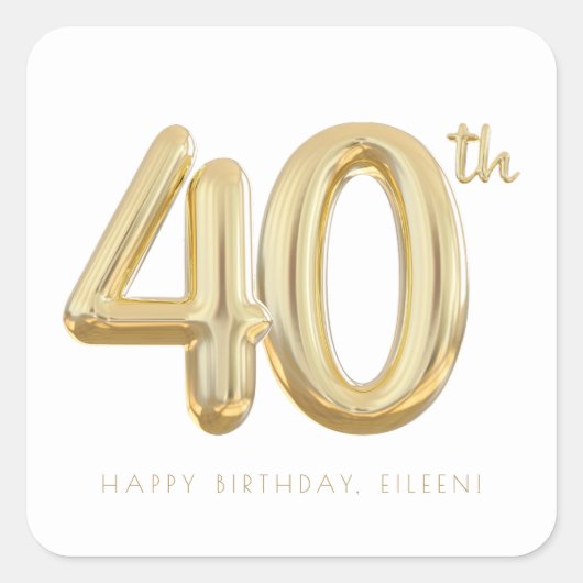 Gouden Veertig 40e Verjaardag Ballon Feest Vierkante Sticker (Voorkant)