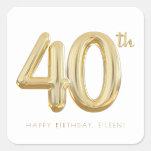 Gouden Veertig 40e Verjaardag Ballon Feest Vierkante Sticker