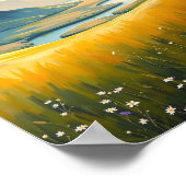 Gouden Veld en Rivier bij Zonsondergang Poster (Hoek)