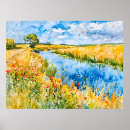 Gouden velden aan de Havel Havelland Aquarel Poster