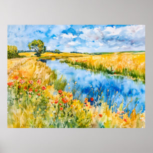 Gouden velden aan de Havel Havelland Aquarel Poster