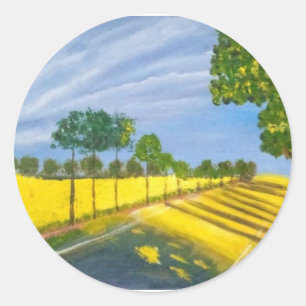 Gouden velden en pad ronde sticker