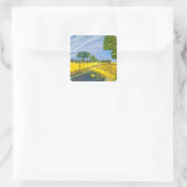 Gouden velden en pad vierkante sticker (Tas)