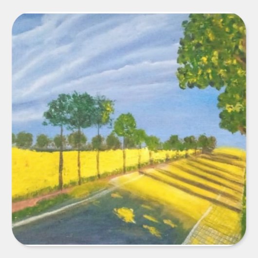 Gouden velden en pad vierkante sticker (Voorkant)