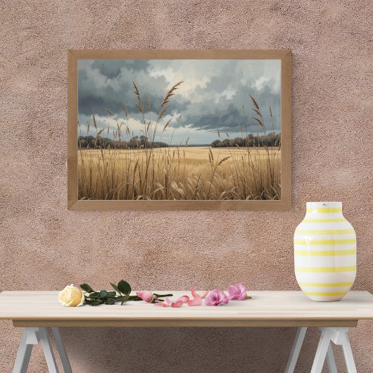 Gouden Velden Onder Stormy Skies Poster
