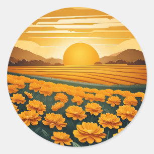 Gouden Velden van Marigolds Ronde Sticker