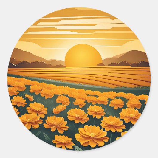 Gouden Velden van Marigolds Ronde Sticker (Voorkant)