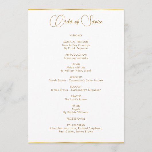 Gouden velg foto begrafenis programmakaart (Achterkant)