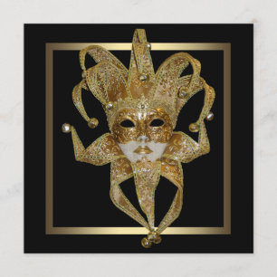 Gouden Venetiaans Mardi Gras-masker Masquerade-fee Kaart