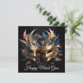 Gouden Venetiaans masker Carnaval Mardi Gras Feestdagenkaart (Staand voorkant)