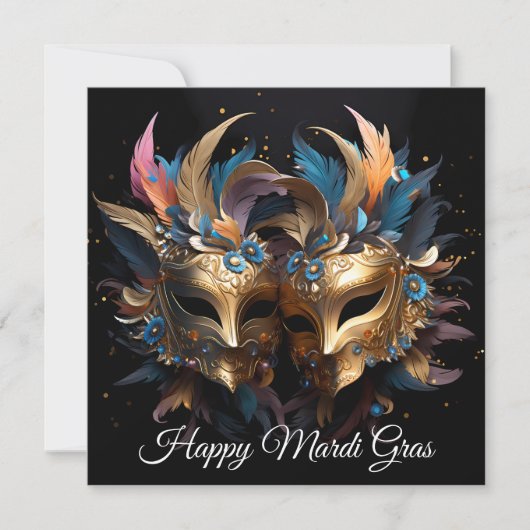 Gouden Venetiaans masker Carnaval Mardi Gras Feestdagenkaart (Voorkant)