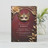 Gouden Venetiaanse masker maskerade bal Kaart (Staand voorkant)