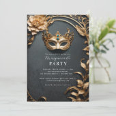 Gouden Venetiaanse masker maskerade bal Kaart (Staand voorkant)