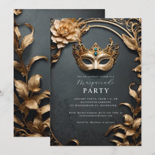 Gouden Venetiaanse masker maskerade bal Kaart (Voorkant / Achterkant)