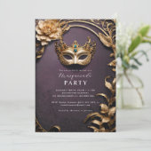 Gouden Venetiaanse masker maskerade bal Kaart (Staand voorkant)