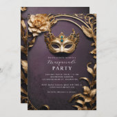 Gouden Venetiaanse masker maskerade bal Kaart (Voorkant / Achterkant)