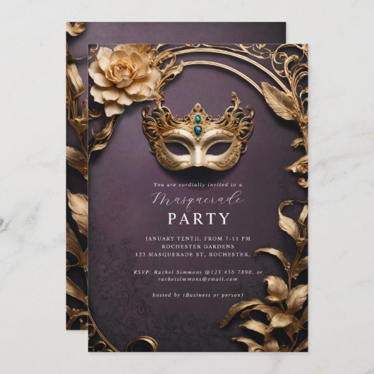 Gouden Venetiaanse masker maskerade bal Kaart (Voorkant / Achterkant)