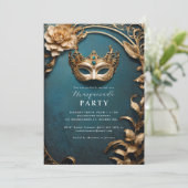 Gouden Venetiaanse masker maskerade bal Kaart (Staand voorkant)