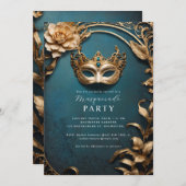 Gouden Venetiaanse masker maskerade bal Kaart (Voorkant / Achterkant)