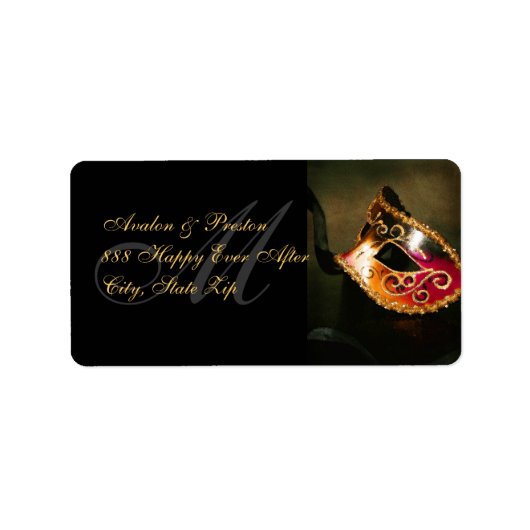 Gouden Venetiaanse Maskerade Masker Adres Label (Voorkant)