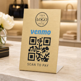 Gouden Venmo Scan om Tafelbladdisplay te Betalen Reclamebord Met Voetstuk