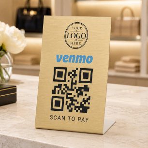 Gouden Venmo Scan om Tafelbladdisplay te Betalen Reclamebord Met Voetstuk