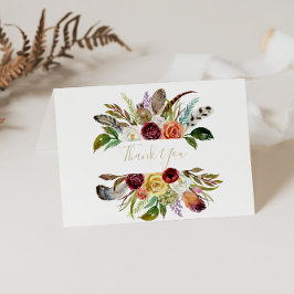 Gouden veren Boho gevouwen bruiloft dank u kaart