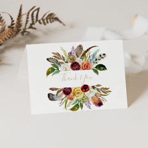 Gouden veren Boho gevouwen bruiloft dank u kaart