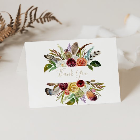 Gouden veren Boho gevouwen bruiloft dank u kaart