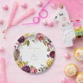 Gouden veren Boho tropische bloemen bruiloft taart Papieren Bordje (Feest)