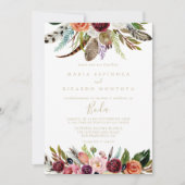 Gouden veren Boho tropische bloemen Spaanse bruilo Kaart (Voorkant)