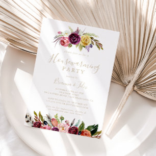 Gouden veren Boho Tropische Housewarming Party Kaart