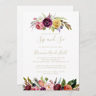 Gouden veren Boho Tropische Sip en zie uitnodiging