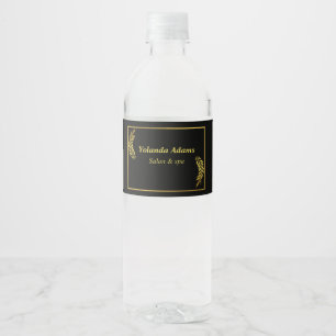 Gouden veren en rand zwart waterfles etiket