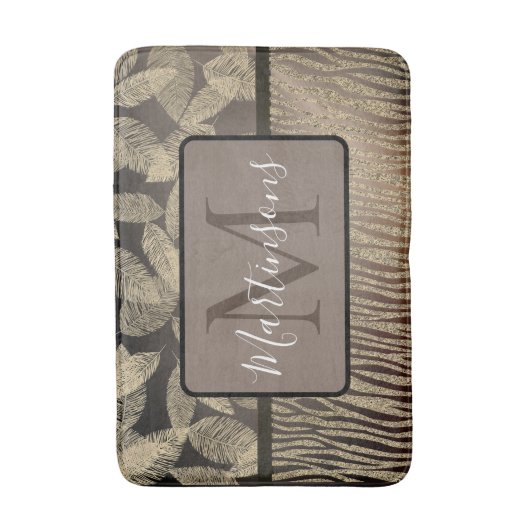 Gouden veren Glitter Zebra Print Monogram Badmat (Voorkant Verticaal)