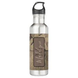 Gouden veren Glitter Zebra Print Monogram Waterfles