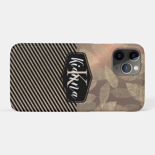 Gouden veren met Gouden Strepen Monogram Case-Mate iPhone Case (Achterkant (horizontaal))