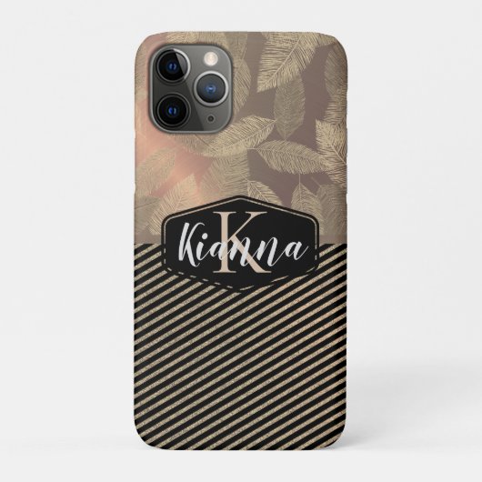 Gouden veren met Gouden Strepen Monogram Case-Mate iPhone Case (Achterkant)