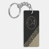 Gouden veren op zwart Glittery Monogram Sleutelhanger (Voorkant Links)
