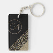 Gouden veren op zwart Glittery Monogram Sleutelhanger (achterkant)