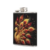 Gouden verenkleed: Majestic Peacock op Wit Heupfles (Links)
