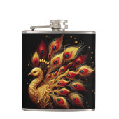 Gouden verenkleed: Majestic Peacock op Wit Heupfles (Voorkant)