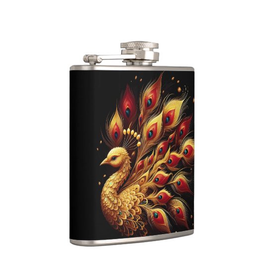 Gouden verenkleed: Majestic Peacock op Wit Heupfles (Rechts)