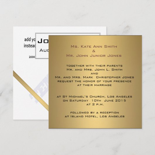 Gouden verfijnde bruiloft uitnodiging Sjabloon (Voorkant / Achterkant)