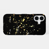 Gouden verfspatten op zwart iPhone 16 hoesje (Achterkant horizontaal)