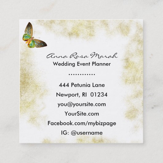 ** Gouden vergulde mystieke vergulde vlinder Vierkante Visitekaartje (Achterkant)