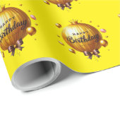 Gouden verjaardag ballon cadeaupapier (Rol Hoek)