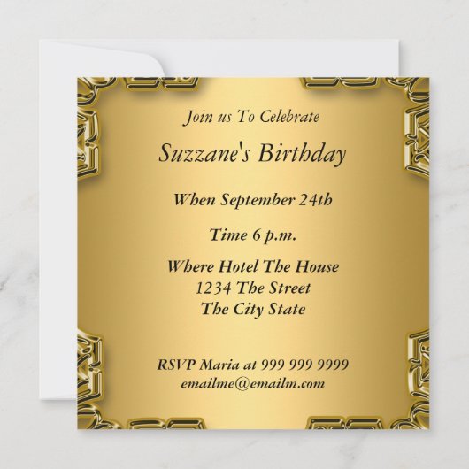 Gouden Verjaardag Party Glamour Hot Invitation Gol Kaart (Achterkant)